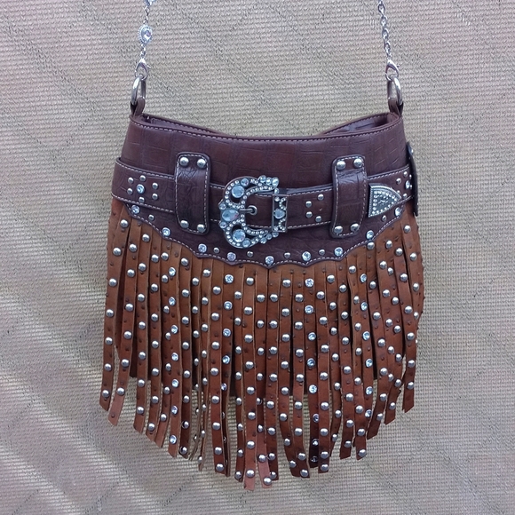 ADBGA734D Genuine suede Fringe Large Crossbody Bag - Western Embroidered Boho Hobo Purse (Copy) main image 1
